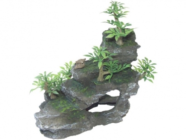 rock cave with plant, anthrazit, 19,5x9,5x14,5  - 8852