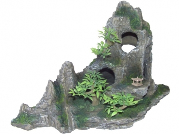 rock cave with plant, anthrazit, 27x13x16,5 - 8854