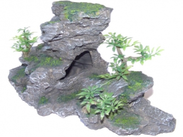 rock cave with plant, anthrazit, 28x11,5x15 - 8856