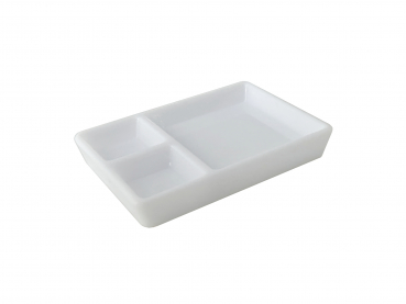 Feeding dish white rectangle - 3 compartments